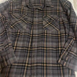 Men's Plaid Button-Down Shirt in Gray and Tan